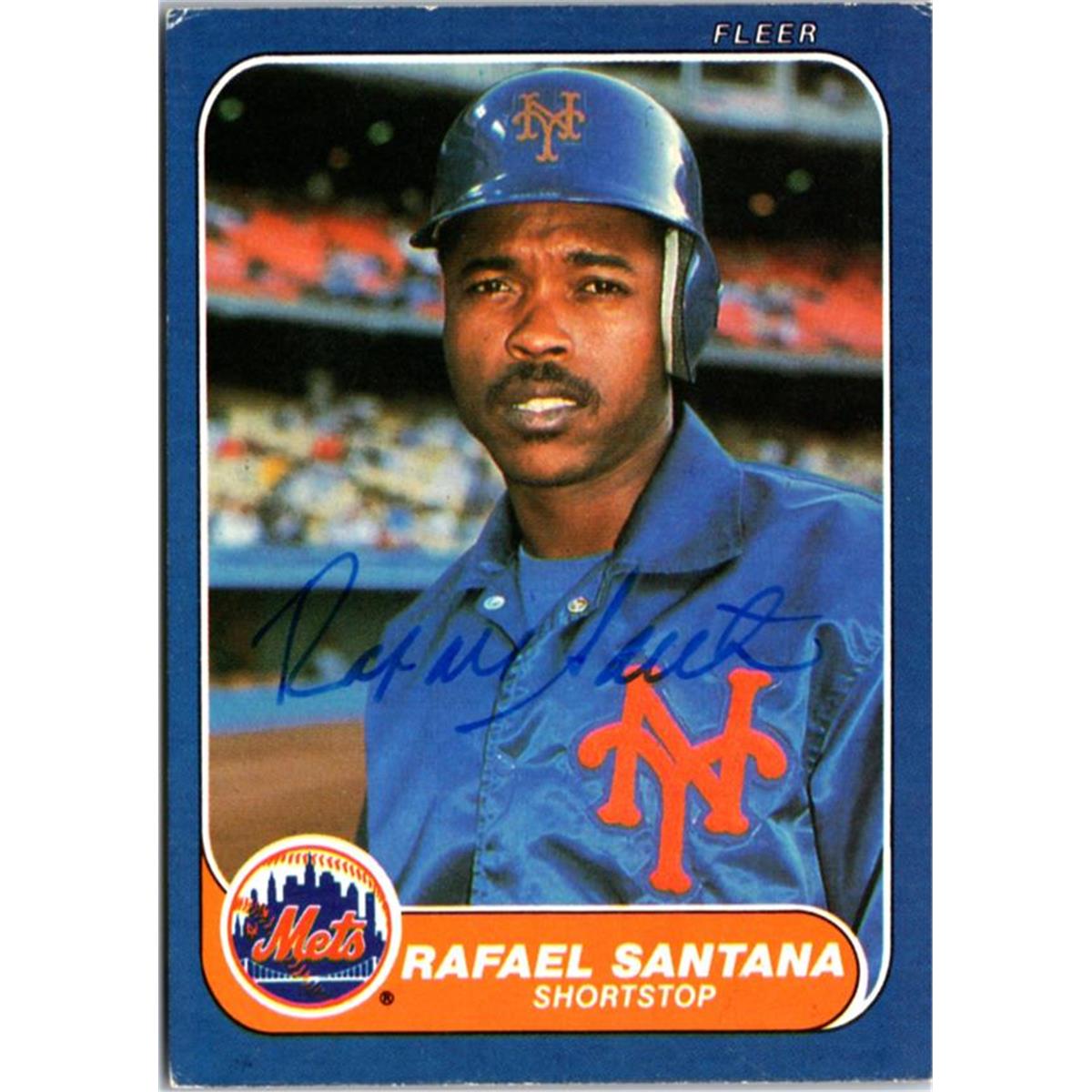 702775 Rafael Santana Signed New York Mets 1986 Fleer No.93 Baseball Card
