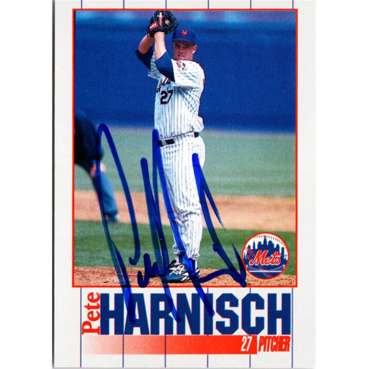 702861 Pete Harnisch Signed New York Mets 1995 Kahns No.27 Baseball Card
