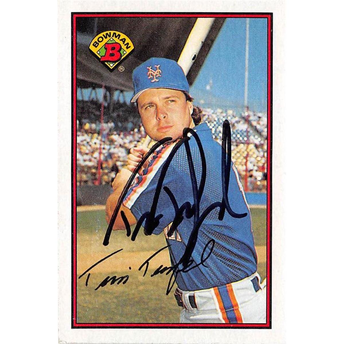 703274 Tim Teufel Signed New York Mets 1989 Topps Bowman No.382 Baseball Card