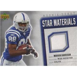 703440 Marvin Harrison Player Worn Jersey Patch Indianapolis Colts 2006 Upper Deck Rookie Debut Star Materials No.SMMH Football Card