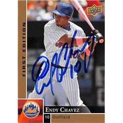 700483 Endy Chavez Autographed New York Mets 2009 Upper Deck No.195 First Edition Baseball Card