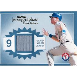 700831 Hank Blalock Player Worn Jersey Patch Texas Rangers 2004 Skybox No.JHB LE 83-250 Baseball Card