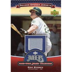 700842 Eric Byrnes Player Worn Jersey Patch Oakland Athletics 2005 Upper Deck No.ODEB Baseball Card