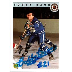 701123 Bobby Baun Autographed Toronto Maple Leafs, SC 1992 Ultimate No.30 Hockey Card