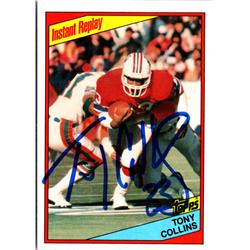 701448 Tony Collins Autographed New England Patriots, SC 1984 Topps Instant Replay No.134 Football Card