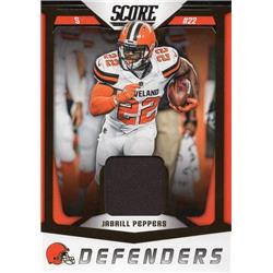 701704 Jabrill Peppers Player Worn Jersey Patch Cleveland Browns 2018 Score Defenders No.6 Football Card