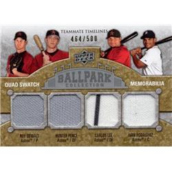 702085 Carlos Lee, Roy Oswalt & Hunter Pence & Ivan Rodriguez Player Worn Jersey Patch 2009 Upper Deck Ballpark No.269 LE 464-500 Baseball Card