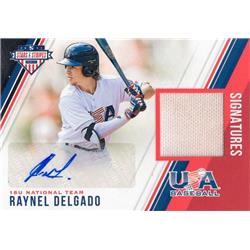Raynel Delgado Autographed Player Worn Memorabilia Patch Cleveland Indians 2018 Panini USA Stars & Stripes Rookie No.43 LE 128-299 Baseball Card