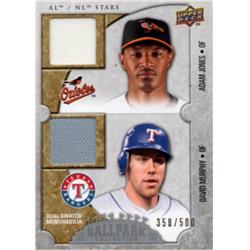 702150 Adam Jones & David Murphy Player Worn Jersey Patch Orioles, Rangers 2009 Upper Deck Ballpark Stars No.101 LE 358-500 Baseball Card