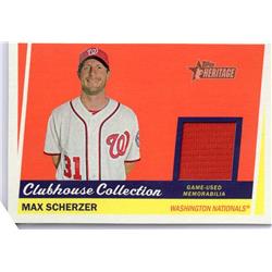 702158 Max Scherzer Player Worn Jersey Patch Washington Nationals 2016 Topps Heritage Clubhouse Collection No.CCRMS Baseball Card
