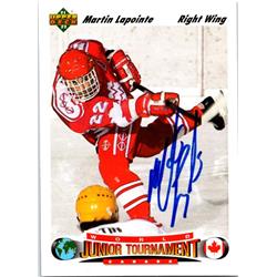 689101 Martin Lapointe Autographed Red Wings, Canada 1992 Upper Deck Juniors No.685 Hockey Card