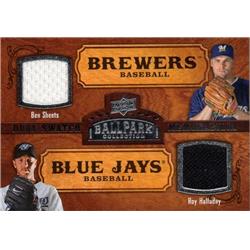 687642 Roy Halladay & Ben Sheets Player Worn Jersey Patch Blue Jays & Brewers 2008 Upper Deck Ballpark No.185 Baseball Card