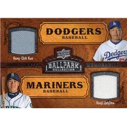 687694 Kenji Johjima & Hong-chih Kuo Player Worn Jersey Patch Mariners, Dodgers 2008 Upper Deck Ballpark No.196 Baseball Card
