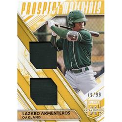 675812 Lazaro Armenteros Player Worn Jersey Patch Oakland Athletics 2019 Panini Elite Extra Rookie Prospect Materials No.DPMLA LE 79-99 Baseball Card