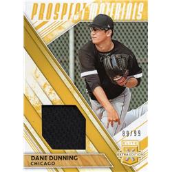 675997 Dane Dunning Player Worn Jersey Patch White Sox, Rangers 2019 Panini Elite Extra Rookie No.PMDD LE 89-99 Baseball Card