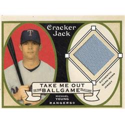 724367 Michael Young Player Worn Jersey Patch Texas Rangers 2005 Topps Cracker Jack Mini No.TOMY Baseball Card