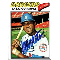 724557 Manny Mota Autographed Los Angeles Dodgers, SC 1977 Topps No.386 Baseball Card