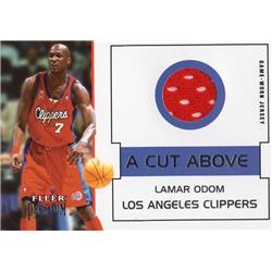 725629 Lamar Odom Player Worn Jersey Patch Los Angeles Clippers 2002 Fleer Premium A Cut Above No.LO Red LE 38-100 Basketball Card