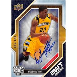 725635 Wesley Matthews Autographed Marquette Golden Eagles 2009 Upper Deck Draft Rookie No.68 LE 659-999 Basketball Card