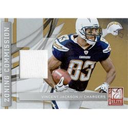 725827 Vincent Jackson Player Worn Jersey Patch San Diego Chargers 2009 Panini Donruss Elite No.9 LE 56-299 Football Card