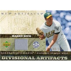 Picture of Autograph Warehouse 654513 Barry Zito Player Worn Jersey Patch Oakland Athletics 2007 Upper Deck Artifacts No.DABZ LE 140-199 Baseball Card