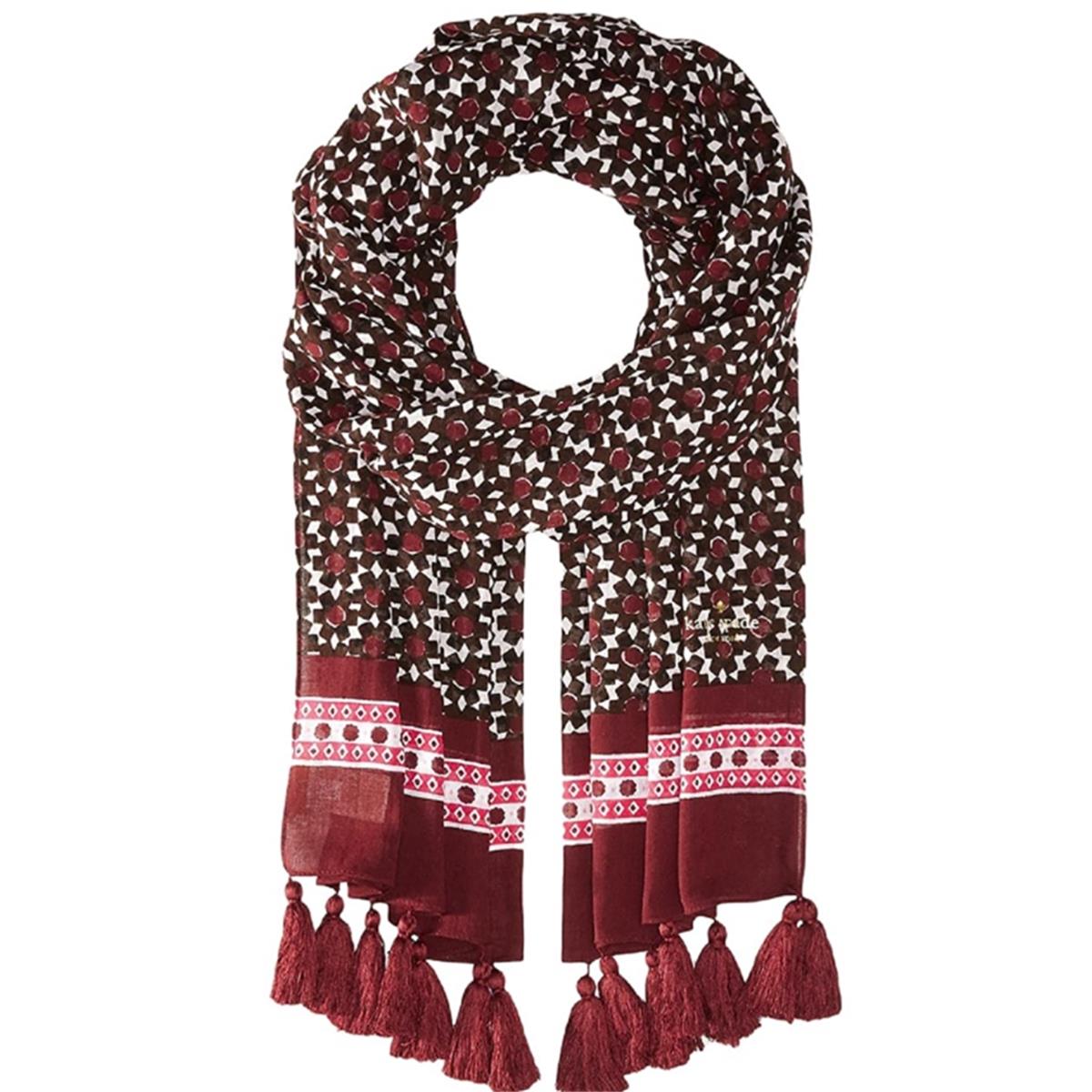 Picture of Autograph Warehouse 654560 Kate Spade New York Deep Cocoa Oblong Tile Floral Scarf Wrap with Tassels