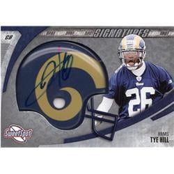 703477 Tye Hill Signed Commemorative Helmet Patch St. Louis Rams 2006 Upper Deck Sweet Spot Rookie No.SSSTH Football Card