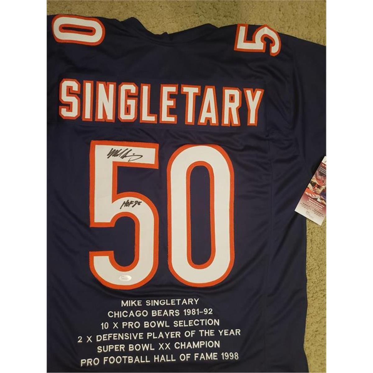 Picture of Autograph Warehouse 713991 Mike Singletary Signed Stat Chicago Bears HOF 98 JSA Authenticated Jersey