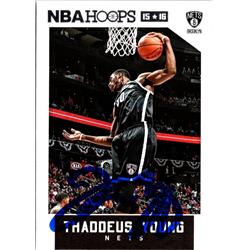 701834 Thaddeus Young Autographed Brooklyn Nets 2015 Panini Hoops No.50 Basketball Card