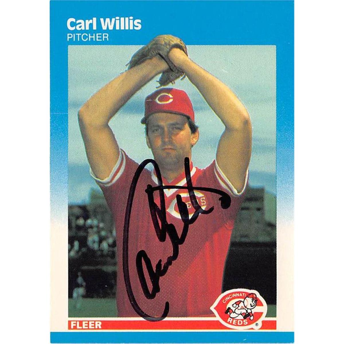 702151 Carl Willis Autographed Cincinnati Reds 1987 Fleer No.218 Baseball Card