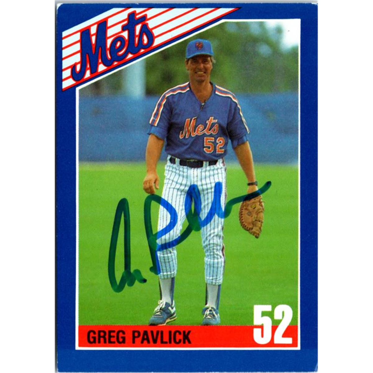 702904 Greg Pavlick Signed New York Mets 1990 Kahns No.52 Baseball Card