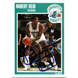 700295 Robert Reid Autographed Charlotte Hornets, SC 1989 Fleer No.17 Basketball Card
