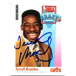 700303 Terrell Brandon Autographed Cleveland Cavaliers, SC 1992 Skybox Draft Rookie No.523 Basketball Card