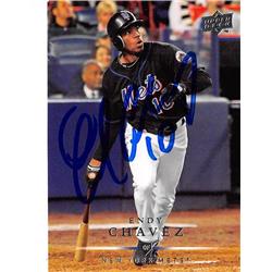 700523 Endy Chavez Autographed New York Mets 2008 Upper Deck No.575 Glossy Blue Baseball Card