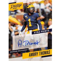 701002 Ambry Thomas Autographed Michigan Wolverines 2021 Panini Prestige Rookie No.PSABT Football Card