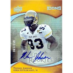 701004 Michael Johnson Autographed Georgia Tech Yellow Jackets 2009 Upper Deck Icons Rookie No.143 LE 65-150 Football Card