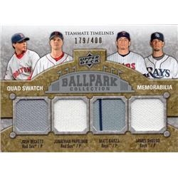Josh Beckett, Jonathan Papelbon & James Shields & Matt Garza Player Worn Jersey Patch 2009 Upper Deck Ballpark No.283 LE 179-400 Baseball Card