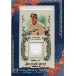 687752 Ryan Braun Player Worn Jersey Patch Milwaukee Brewers 2011 Topps Allen & Ginter No.AGRRB Baseball Card