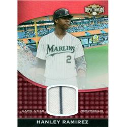 687777 Hanley Ramirez Player Worn Jersey Patch Florida Marlins 2011 Topps Triple Threads No.TTUSR118 LE 20-36 Pinstripe Baseball Card
