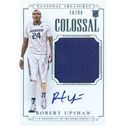 Robert Upshaw Autographed Player Worn Jersey Patch Washington Huskies 2015 Panini National Treasures Colossal Rookie No.371 LE 16-99 Basketball Card