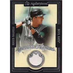 664678 Rocco Baldelli Player Worn Jersey Patch Tampa Bay Rays 2007 Upper Deck Masterpieces Canvas No.CCRB Baseball Card
