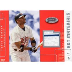 664846 Torii Hunter Player Worn Jersey Patch Minnesota Twins 2003 Fleer Hot Prospects No.HMTH LE 149-499 Pinstripe Baseball Card