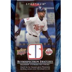 675741 Shannon Stewart Player Worn Jersey Patch Minnesota Twins 2008 Upper Deck Spectrum Refractor No.RSSS2 Pinstripe Baseball Card