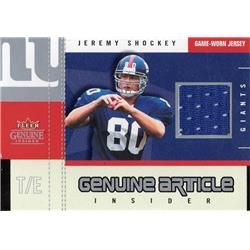 675878 Jeremy Shockey Player Worn Jersey Patch New York Giants 2003 Fleer Genuine Article Insider No.GAJS Football Card