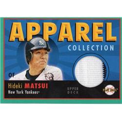 724364 Hideki Matsui Player Worn Jersey Patch New York Yankees, Japanese 2004 Upper Deck Play Ball Apparel No.ACHM Baseball Card