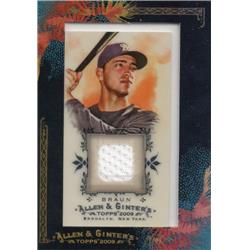 724374 Ryan Braun Player Worn Jersey Patch Milwaukee Brewers 2009 Topps Allen & Ginter No.AGRRJB Baseball Card
