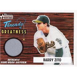 724442 Barry Zito Player Worn Jersey Patch Oakland Athletics 2004 Bowman Heritage Threads of Greatness No.TGBZ Baseball Card