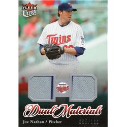 724459 Joe Nathan Player Worn Jersey Patch Minnesota Twins 2007 Fleer Ultra Dual Materials No.DMJN LE 95-160 Baseball Card