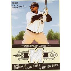 724608 Prince Fielder Player Worn Jersey Patch Milwaukee Brewers 2009 Upper Deck Goodwin Champions No.GCMPF Baseball Card