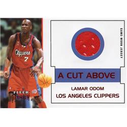 725628 Lamar Odom Player Worn Jersey Patch Los Angeles Clippers 2002 Fleer Premium A Cut Above No.LO Basketball Card